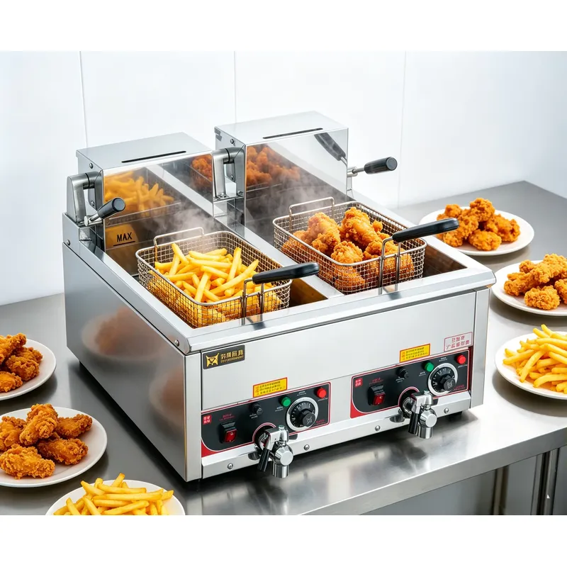Commercial Deep Fryer Double Tank 12L - 12 Litrelik, Çift Hazneli, Paslanmaz Çelikten