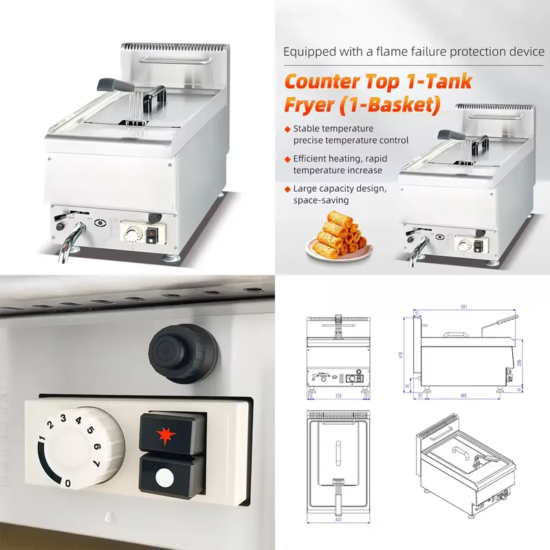 Commercial Gas Deep Fryer Propane - Restoran Mutfakları İçin Ticari Tip Masaüstü
