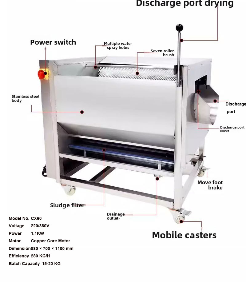Commercial Potato Peeler Machine - Ticari Fırça Rulolu Sebze Yıkama ve