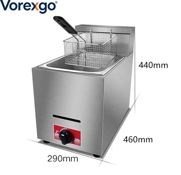 Commercial Gas Deep Fryer Propane - 8 Litrelik Sepet ve Kapaklı, Paslanmaz