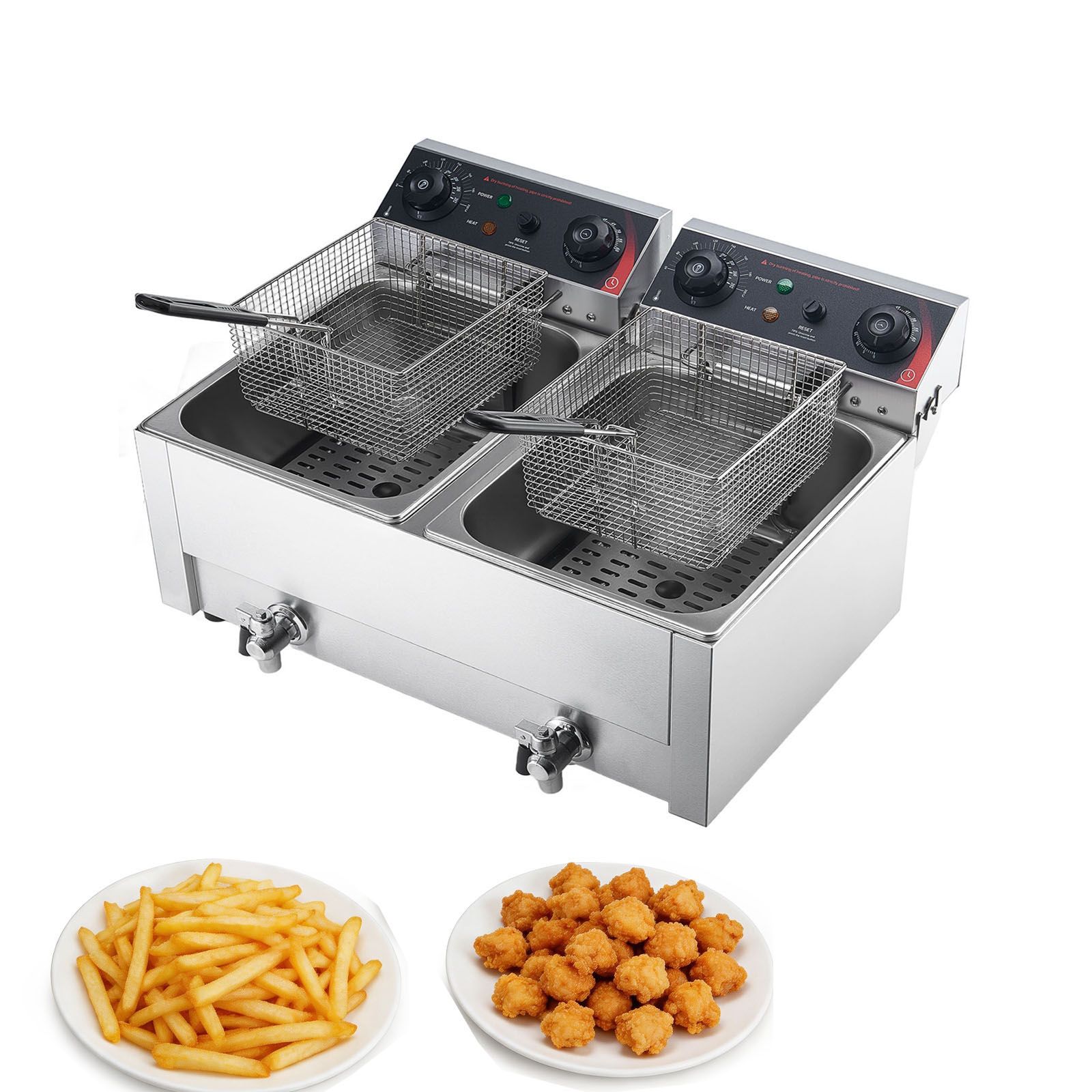 Countertop Deep Fryer With Timer - Ticari Elektrikli Fritöz 3500W, Yükseltilmiş Çift