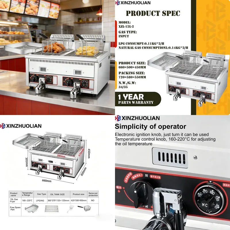 2026 Yüksek Kaliteli 12L+12L T - Commercial Deep Fryer Double Tank 12L incelemesi ve fiyatı