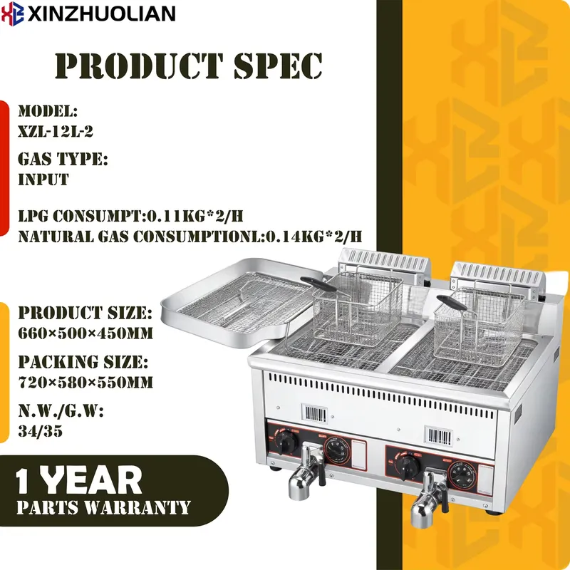 2026 Yüksek Kaliteli 12L+12L T - Commercial Deep Fryer Double Tank 12L incelemesi ve fiyatı