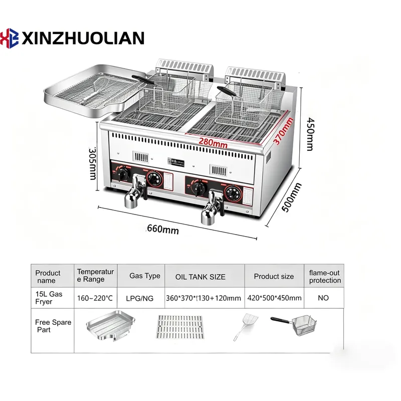 2026 Yüksek Kaliteli 12L+12L T - Commercial Deep Fryer Double Tank 12L incelemesi ve fiyatı