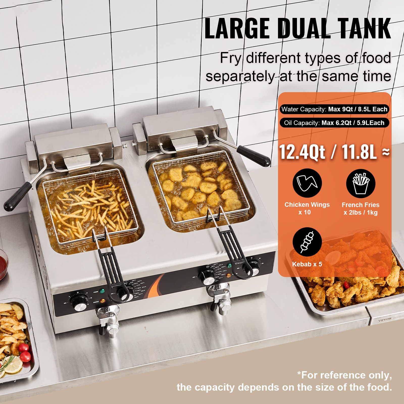 Ticari Fritöz 3500W, Çift Tank - Fryer Basket Commercial Stainless incelemesi ve fiyatı